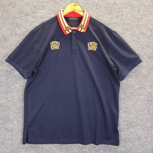 Karter Collection Polo Shirt Mens 2XL Navy Embroidered Tiger Striped Collar